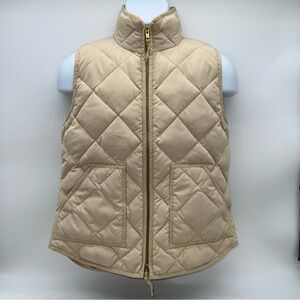 J.Crew Factory Quilted Beige Full Double Zipper Pull Down Puffer Vest-Size Small